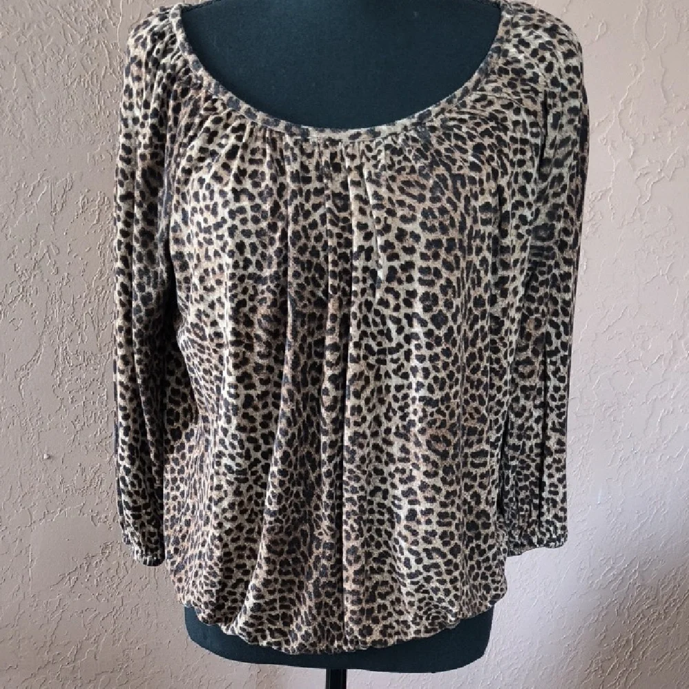 Michael Kors Women's Animal Print 3/4 Sleeve Blouse Size L